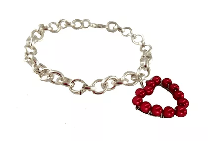 B2418 Beaded Heart Charm Bracelet